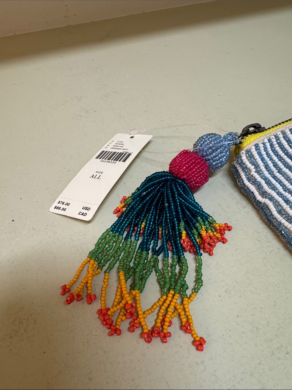 Anthropologie Blue Stripe Beaded Toucan Zip clutch, NWT - Picture 3 of 5